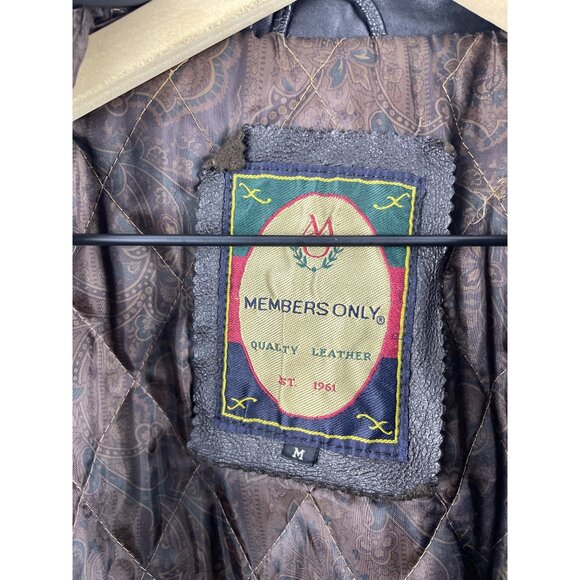 Member's Only Men's Medium Vintage 100% Leather Bomber Aviator Jacket Brown - Picture 9 of 16